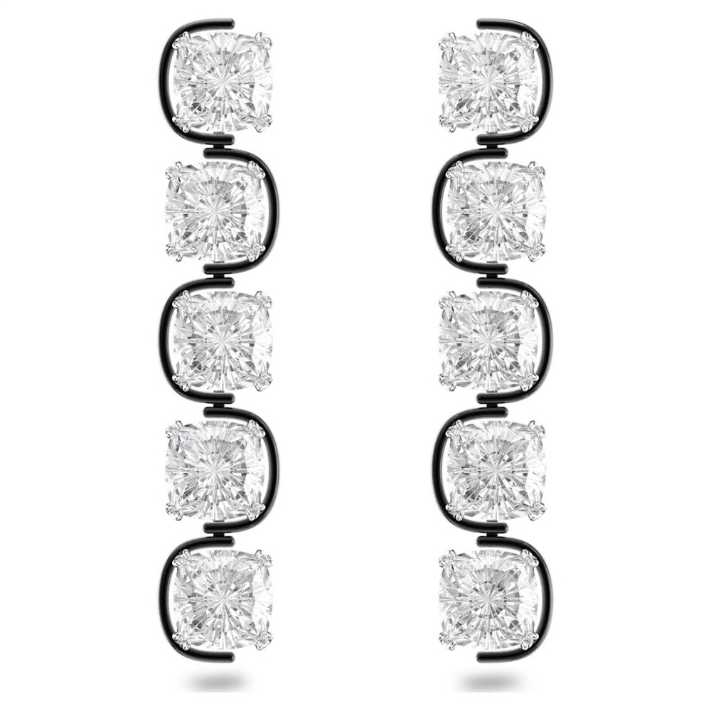 Swarovski Harmonia drop earrings, Cushion cut floating crystals, White